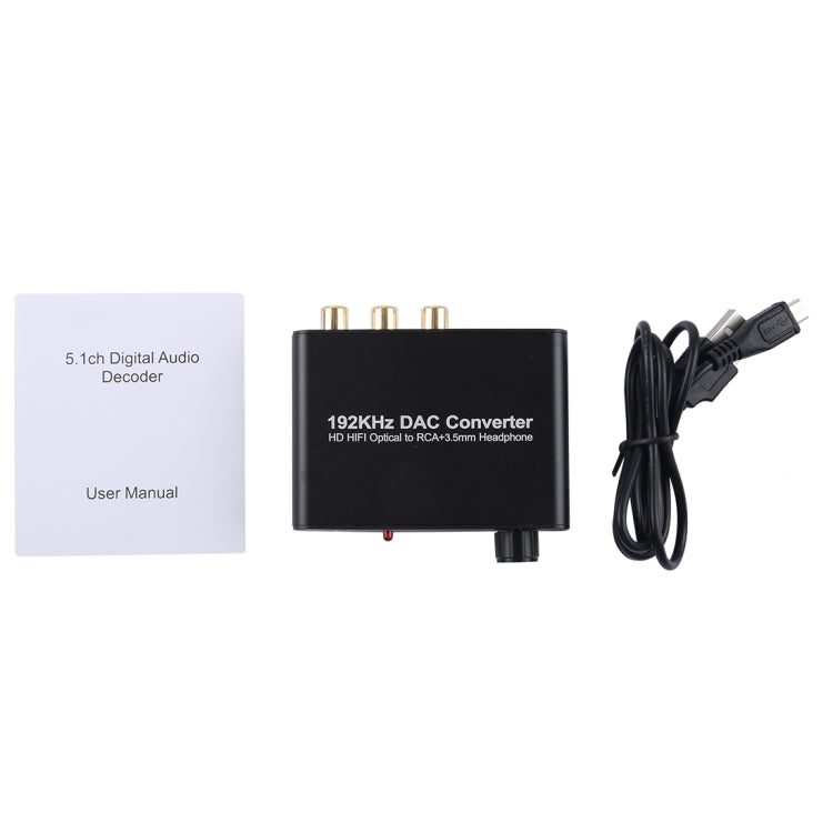 192KHz DAC Wandler HD HIFI Optisch zu RCA+3,5mm Kopfhörer 5.1 Kanal Digital Audio Wandler mit Lautstärkeregelung, 192KHz DAC
