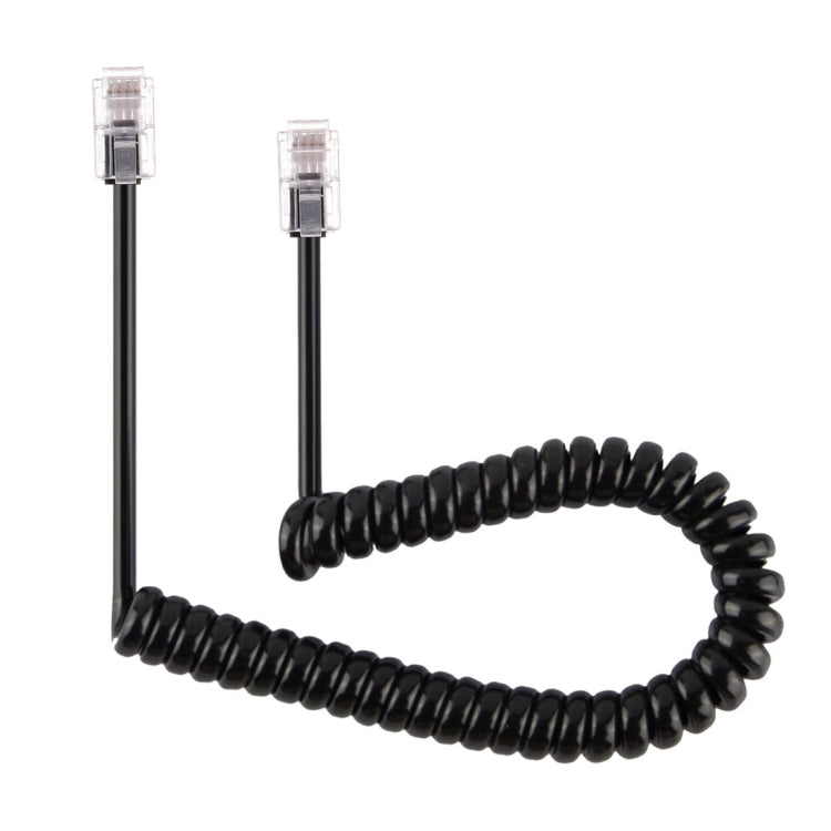 4-adriges Stecker-zu-Stecker RJ11 Feder-Telefonverlängerungskabel, Dehnbare Länge: 2m (Schwarz), Länge: 2m