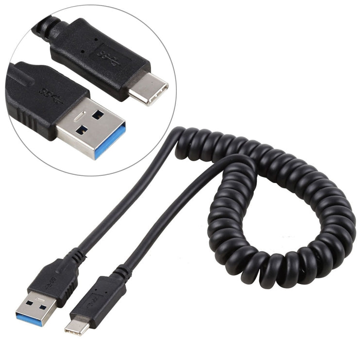1,5m High-Speed USB 3.0 Stecker auf USB-C / Typ-C Stecker einziehbares Federverlängerungskabel, USB 3.0 Stecker auf Typ-C Stecker