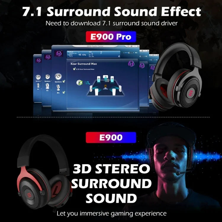 EKSA E900 Pro 7.1 Gaming kabelgebundenes, kopfgetragenes, leuchtendes Gaming-Headset mit Mikrofon, E900 Pro