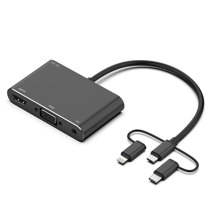7585B 3-in-1 Micro USB / 8 Pin / Typ-C auf VGA / HDTV / AV Adapter Mobiler HD-Bildschirmplayer