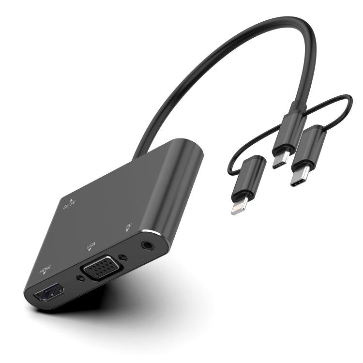 7585B 3-in-1 Micro USB / 8 Pin / Typ-C auf VGA / HDTV / AV Adapter Mobiler HD-Bildschirmplayer