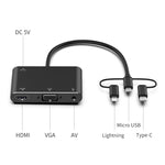 7585B 3-in-1 Micro USB / 8 Pin / Typ-C auf VGA / HDTV / AV Adapter Mobiler HD-Bildschirmplayer