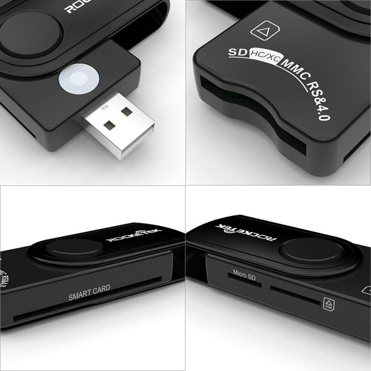 ROCKETEK CR310 USB 2.0 + TF-Karten + SD-Karten + SIM-Karten + Smart Card Multifunktions-Kartenleser, USB 2.0