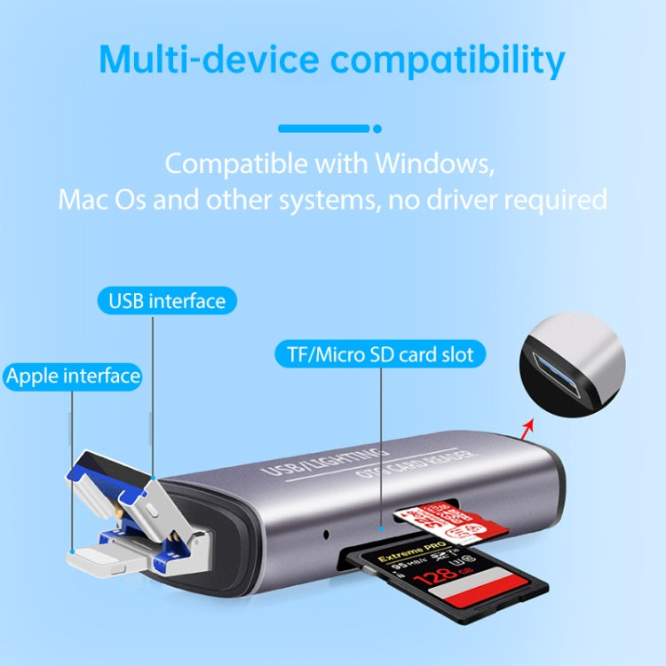 118 2-in-1 USB + 8-Pin Schnittstellen USB-Flash-Laufwerk / Speicherkarten-OTG-Kartenleser für IOS-System Mobiltelefon / Computer