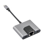 NK-1056 3 in 1 8 Pin Male to 8 Pin Charging + RJ45 Ethernet + 3.5mm Earphone Female Adapter, NK-1056