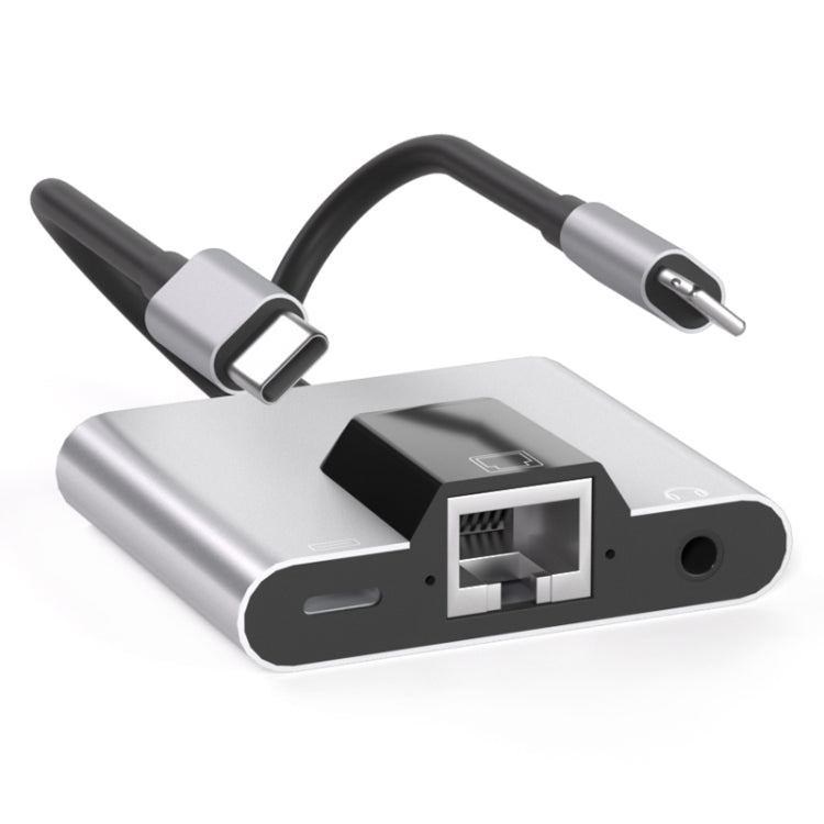 NK-1056Pro 3-in-1 8-Pin + USB-C / Typ-C Stecker zu 8-Pin Lade- + Ethernet + 3,5mm Kopfhörer Buchsenadapter, NK-1056Pro