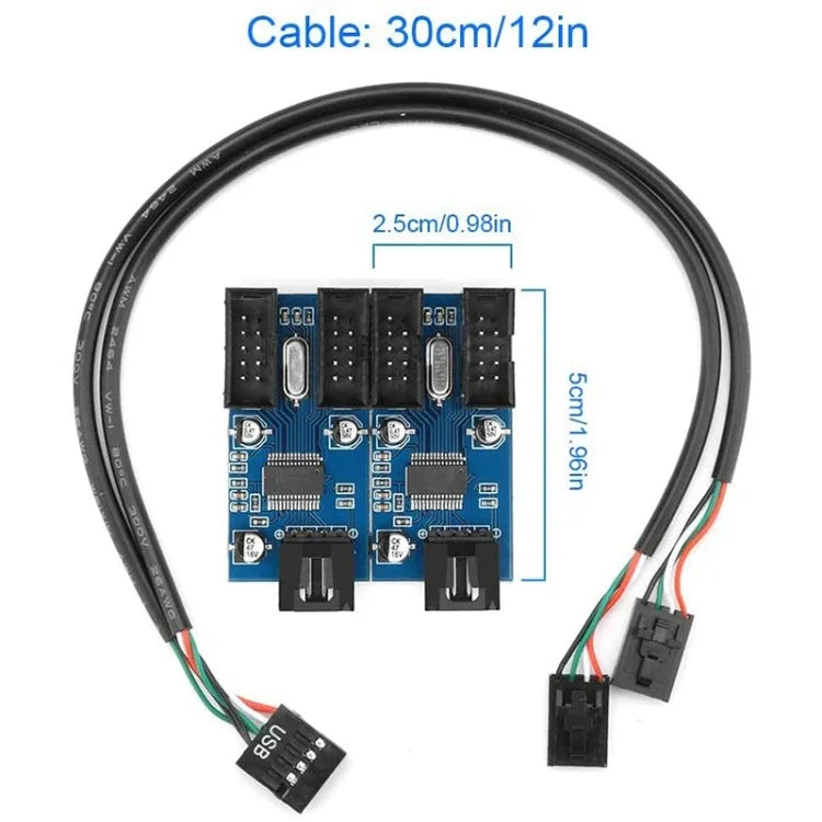 Rocketek HC427 9-Pin USB 2.0 Hub-Adapter, 1-zu-4-Splitterplatine