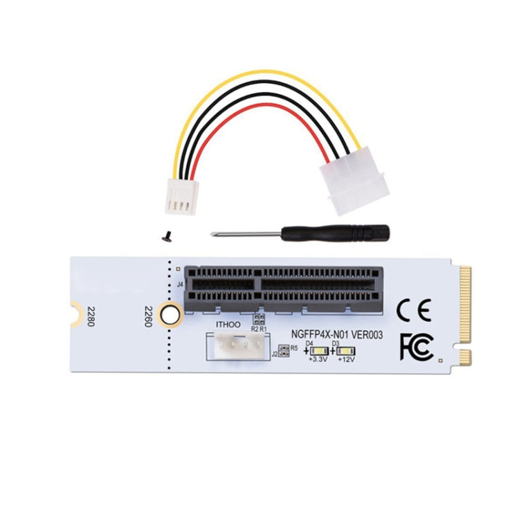NGFF M.2 Key M zu PCI-E 1X / 4X / 8X / 16X Grafikkarten Mining Slot Adapter Riser Konverterkarte mit LED & 4-Pin Stromkabel, VER003 mit 4-Pin Stromkabel