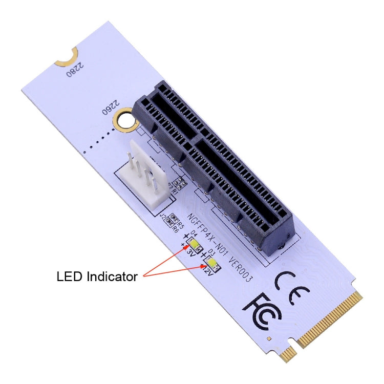 NGFF M.2 Key M zu PCI-E 1X / 4X / 8X / 16X Grafikkarten Mining Slot Adapter Riser Konverterkarte mit LED & 4-Pin Stromkabel, VER003 mit 4-Pin Stromkabel