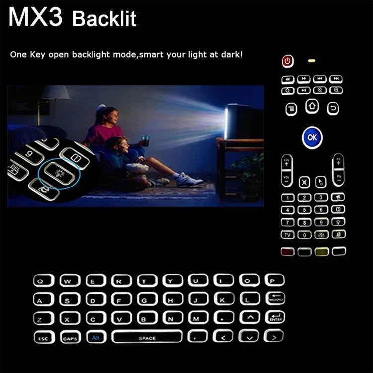 MX3-L Kabellose Fly Air Mouse Tastatur-Fernbedienung mit weißer Hintergrundbeleuchtung (2,4 GHz),