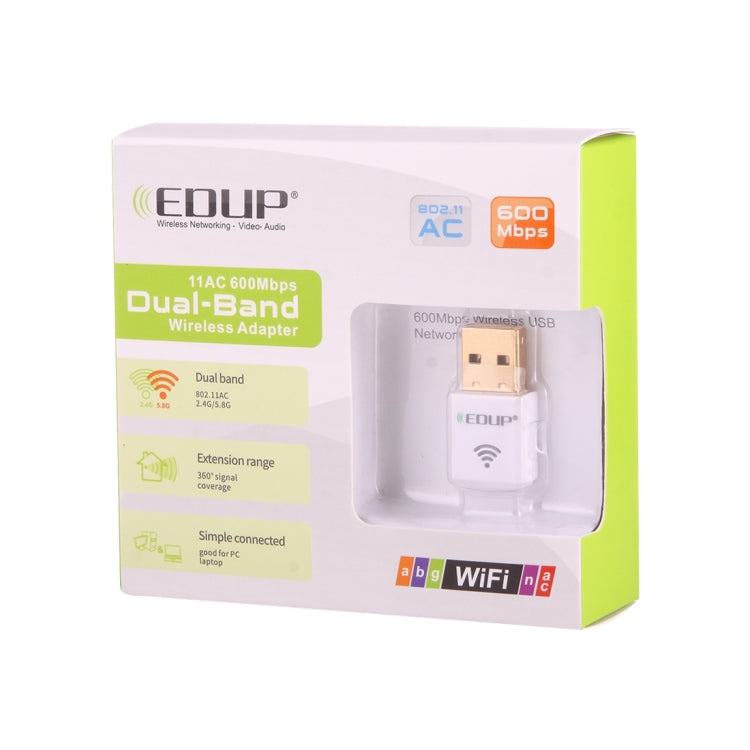 EDUP EP-AC1619 Mini Wireless USB 600Mbps 2,4G / 5,8Ghz 150M+433M Dual-Band WiFi Netzwerkkarte für Notebook / Laptop / PC, EP-AC1619 600Mbps (Weiß), EP-AC1619 600Mbps (Schwarz)