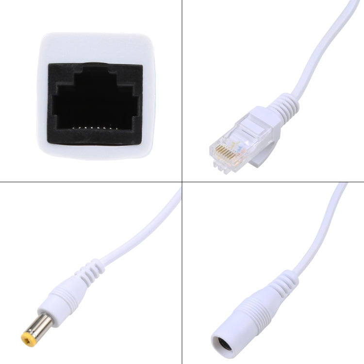 2-in-1 RJ45 PoE-Injektor- und Splitterkabelset mit 2,1 x 5,5-mm-DC-Buchsen (weiblich und männlich), 2,1 x 5,5-mm-Buchsen