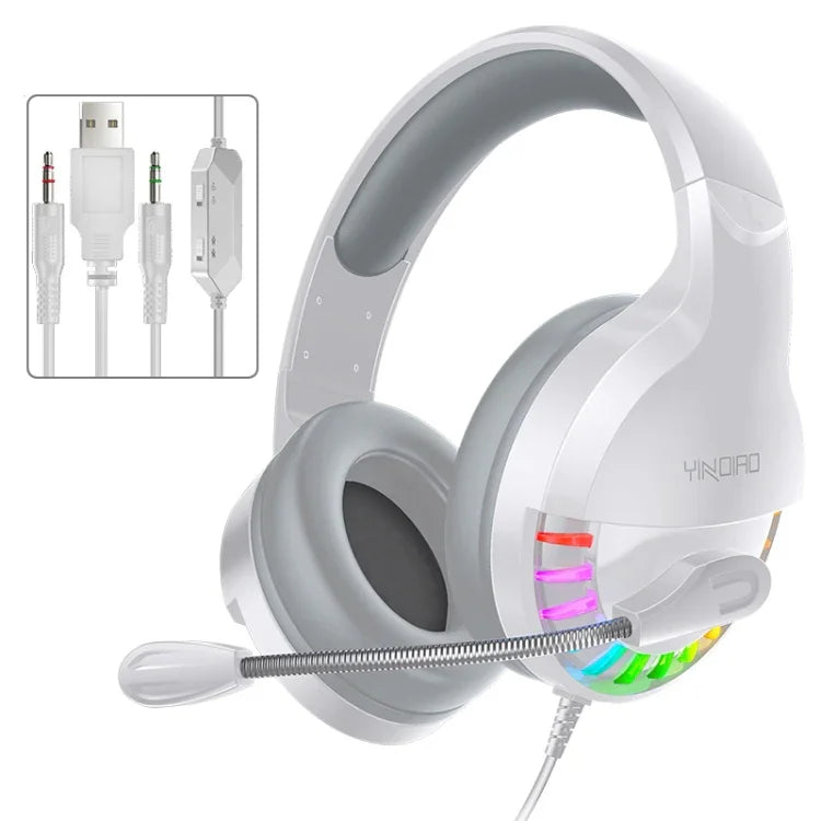 YINDIAO Q2 Kabelgebundenes Gaming-Headset mit Mikrofon, Version: Dual 3.5mm + USB, Q2 Dual 3.5mm + USB(Weiß)