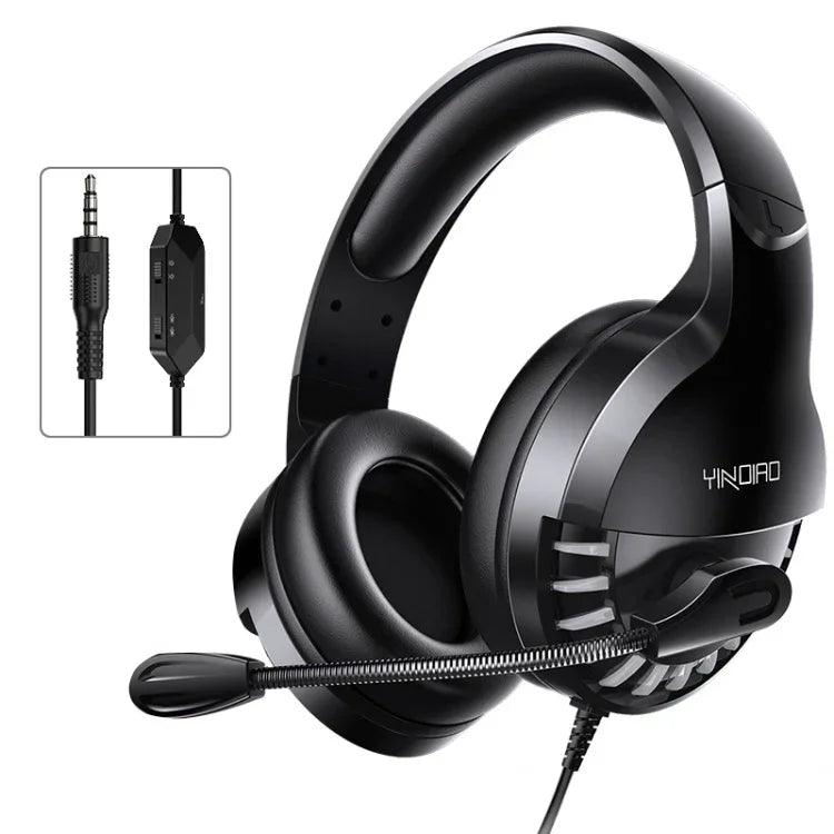 YINDIAO Q2 Kabelgebundenes Gaming-Headset mit Mikrofon, Version: Einzelner 3,5-mm-Anschluss, Q2 Einzelner 3,5-mm-Anschluss (Schwarz)