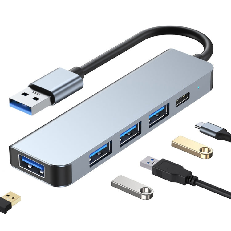 5 in 1 USB auf USB3.0+USB2.0x3+USB-C / Typ-C HUB Adapter, Kabellänge: 10 cm, BYL-2301U