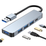 5 in 1 USB auf USB3.0+USB2.0x3+USB-C / Typ-C HUB Adapter, Kabellänge: 10 cm, BYL-2301U