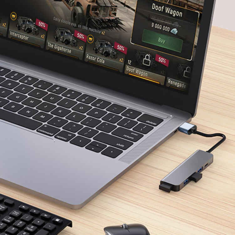5 in 1 USB auf USB3.0+USB2.0x3+USB-C / Typ-C HUB Adapter, Kabellänge: 10 cm, BYL-2301U