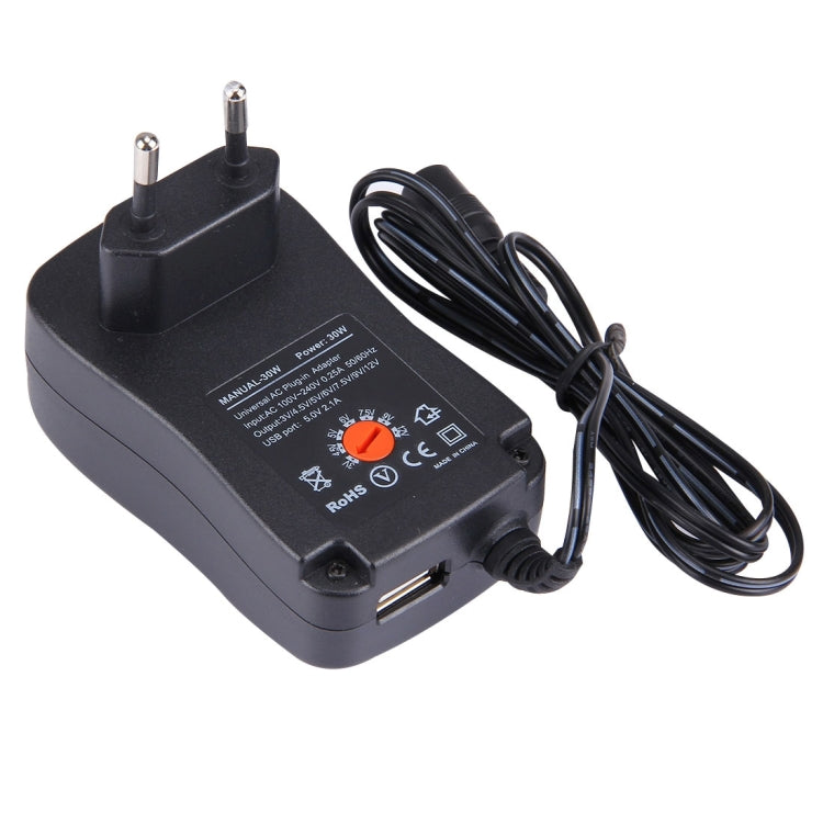 EU-Stecker Universal 30W Netzstecker-Adapter mit 5V 2,1A USB-Anschluss, Tipps: 6 Stück, Kabellänge: ca. 1,2m, EU-Stecker