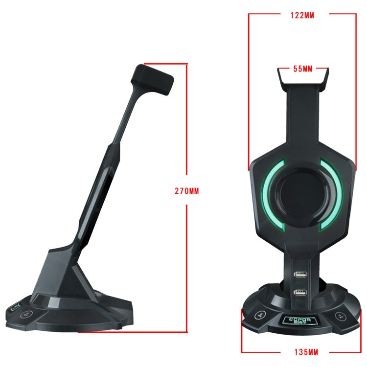 R-008-02 Leuchtender Integrierter Mecha-förmiger Kopfhörerhalter mit Dual-USB-Anschlüssen & Computerswitch