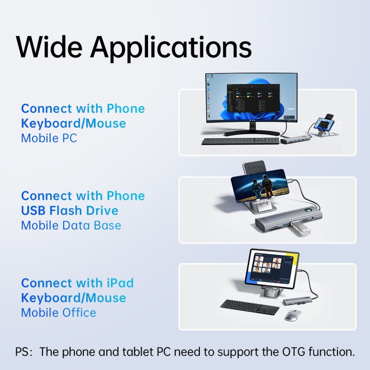 ORICO PW11-8PC Type-C / USB-C 8-in-1 5Gbps Multifunktions-Dockingstation, PW11-8PC