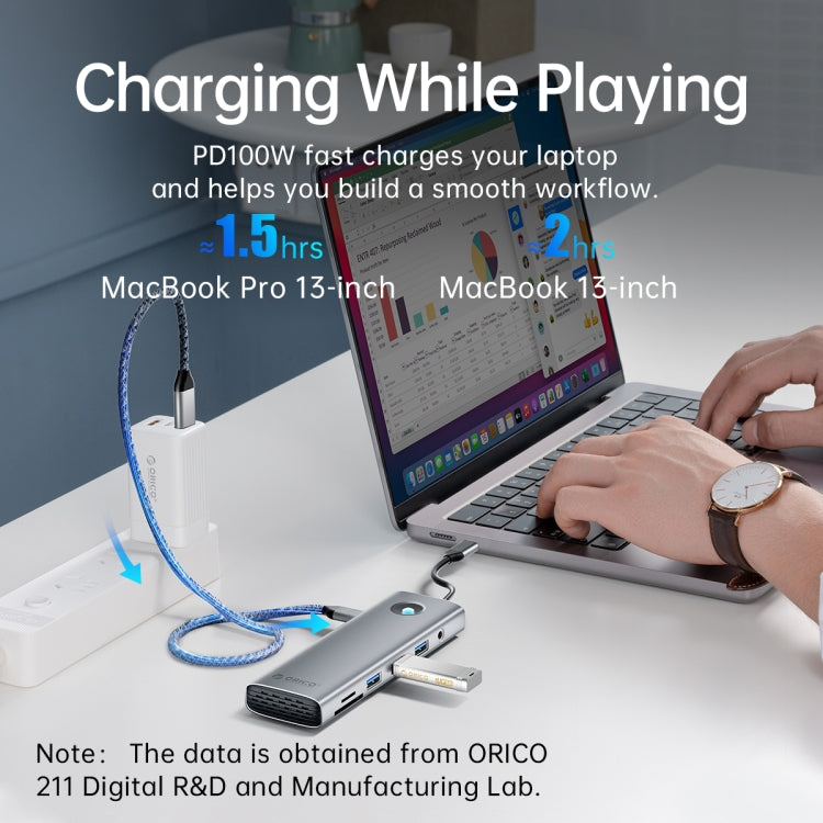 ORICO PW11-8PC Type-C / USB-C 8-in-1 5Gbps Multifunktions-Dockingstation, PW11-8PC