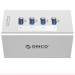ORICO A3H4 Aluminium Hochgeschwindigkeits 4 Ports USB 3.0 HUB mit 12V/2,5A Netzteil für Laptops, 4 Ports (Silber)