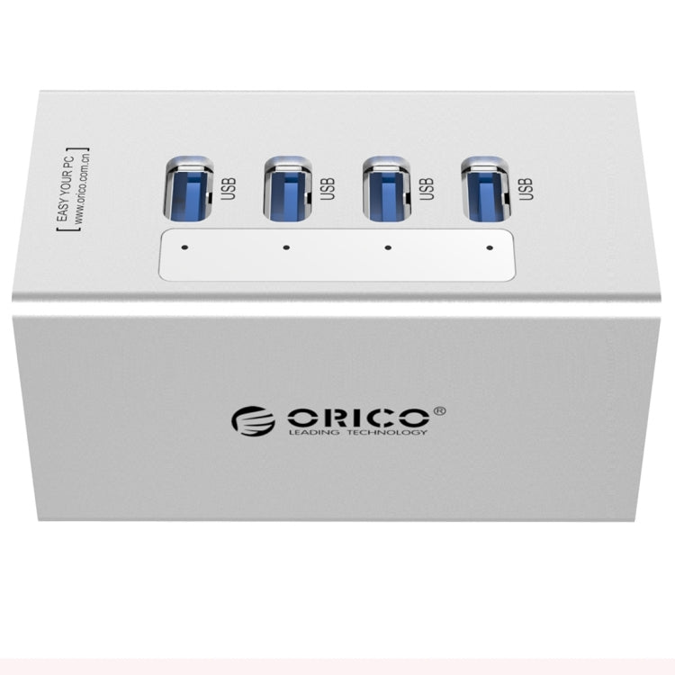 ORICO A3H4 Aluminium Hochgeschwindigkeits 4 Ports USB 3.0 HUB mit 12V/2,5A Netzteil für Laptops, 4 Ports (Silber)