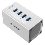 ORICO A3H4 Aluminium Hochgeschwindigkeits 4 Ports USB 3.0 HUB mit 12V/2,5A Netzteil für Laptops, 4 Ports (Silber)