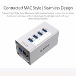 ORICO A3H4 Aluminium Hochgeschwindigkeits 4 Ports USB 3.0 HUB mit 12V/2,5A Netzteil für Laptops, 4 Ports (Silber)