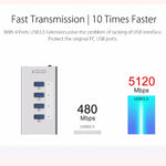 ORICO A3H4 Aluminium Hochgeschwindigkeits 4 Ports USB 3.0 HUB mit 12V/2,5A Netzteil für Laptops, 4 Ports (Silber)