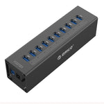 ORICO A3H10 Aluminium Hochgeschwindigkeits 10 Ports USB 3.0 HUB mit Netzadapter für Laptops, 10 Ports (Silber), 10 Ports (Schwarz)