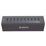 ORICO A3H10 Aluminium Hochgeschwindigkeits 10 Ports USB 3.0 HUB mit Netzadapter für Laptops, 10 Ports (Silber), 10 Ports (Schwarz)