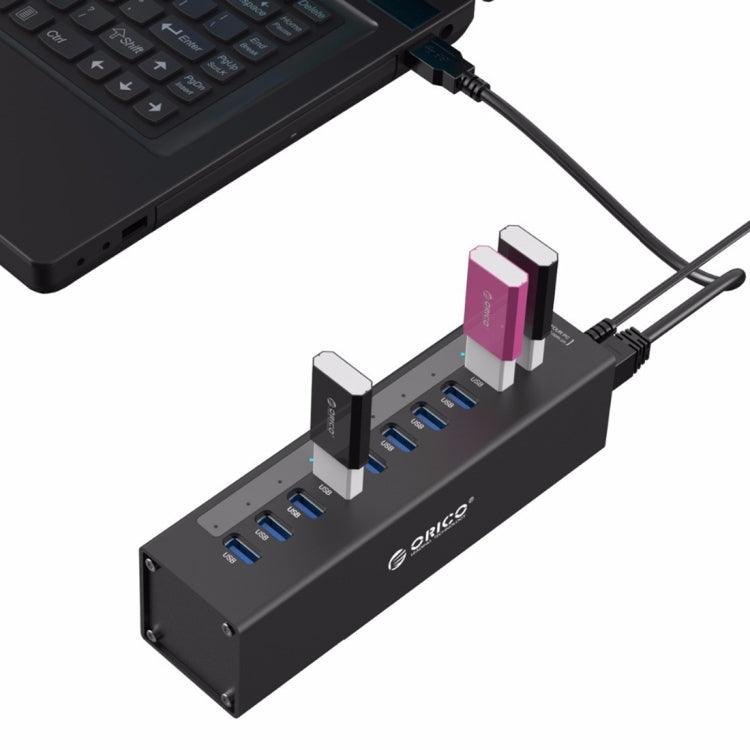 ORICO A3H10 Aluminium Hochgeschwindigkeits 10 Ports USB 3.0 HUB mit Netzadapter für Laptops, 10 Ports (Silber), 10 Ports (Schwarz)