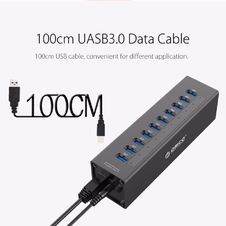 ORICO A3H10 Aluminium Hochgeschwindigkeits 10 Ports USB 3.0 HUB mit Netzadapter für Laptops, 10 Ports (Silber), 10 Ports (Schwarz)