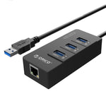 ORICO HR01-U3 ABS 3 Ports USB3.0 HUB Splitter mit externer RJ45 Gigabit Ethernet Netzwerkkarte 5 Gbps für Laptops / Desktop / Ultrabook etc.