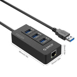 ORICO HR01-U3 ABS 3 Ports USB3.0 HUB Splitter mit externer RJ45 Gigabit Ethernet Netzwerkkarte 5 Gbps für Laptops / Desktop / Ultrabook etc.