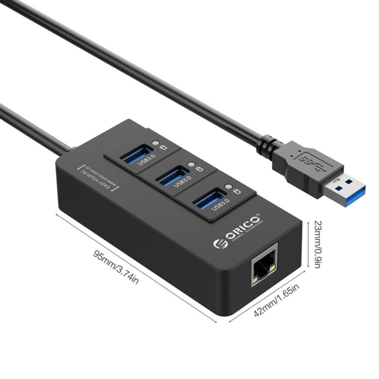ORICO HR01-U3 ABS 3 Ports USB3.0 HUB Splitter mit externer RJ45 Gigabit Ethernet Netzwerkkarte 5 Gbps für Laptops / Desktop / Ultrabook etc.