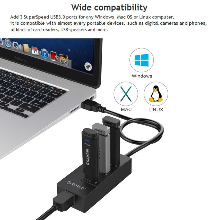 ORICO HR01-U3 ABS 3 Ports USB3.0 HUB Splitter mit externer RJ45 Gigabit Ethernet Netzwerkkarte 5 Gbps für Laptops / Desktop / Ultrabook etc.