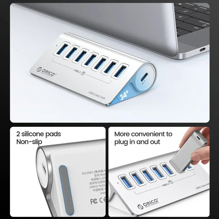 ORICO M3U7 USB 3.2 Gen1 5Gbps HUB mit 7 Anschlüssen aus Aluminiumlegierung und 0,5m Kabel, M3U7 0,5m