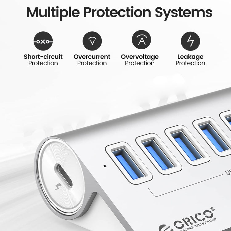 ORICO M3U7-G2 Aluminiumlegierung 7-Port USB 3.2 Gen2 10Gbps HUB mit 1m Kabel, M3U7-G2 1m