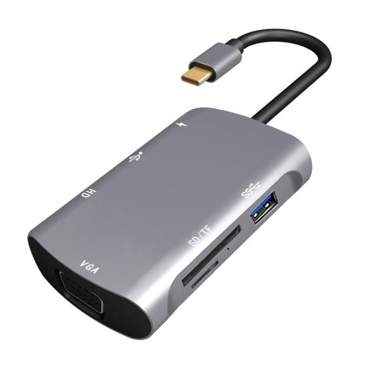 V217E 7-in-1 Typ C / USB-C zu PD + HDMI + VGA + USB3.0 + UB2.0 + SD / TF Multifunktions Typ-C / USB-C HUB Dockingstation, PD+HDMI+VGA+USB3.0+UB2.0+SD / TF