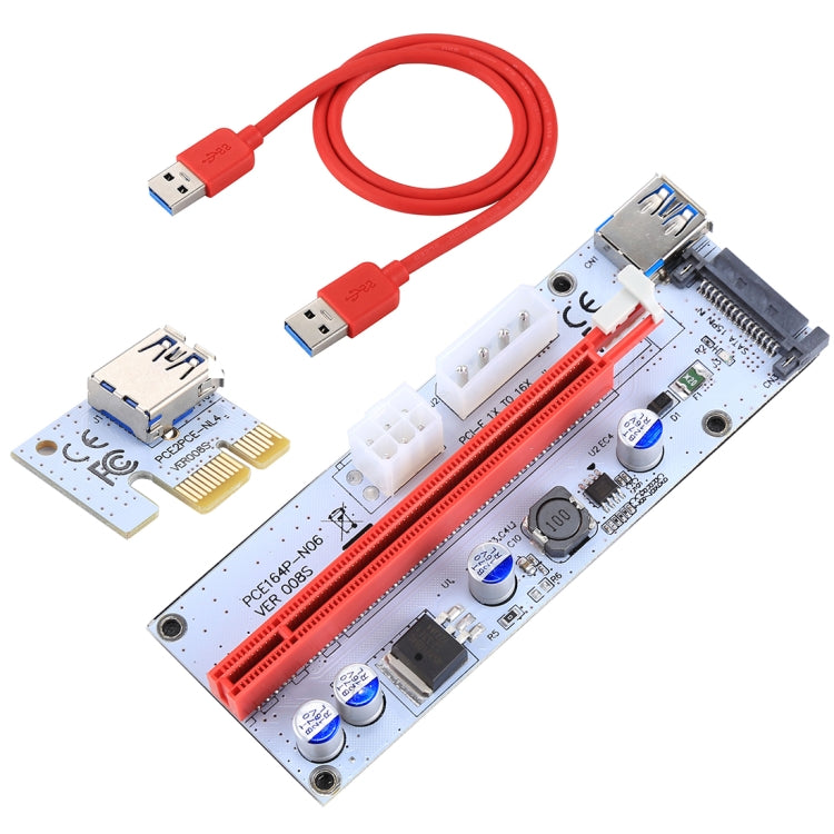 PCE164P-N06 VER008S USB 3.0 PCI-E Express 1x zu 16x PCI-E Extender Riser Kartenadapter 15-Pin SATA Strom 6-Pin + 4-Pin Stromanschluss mit 60cm USB-Kabel, VER008S Rot