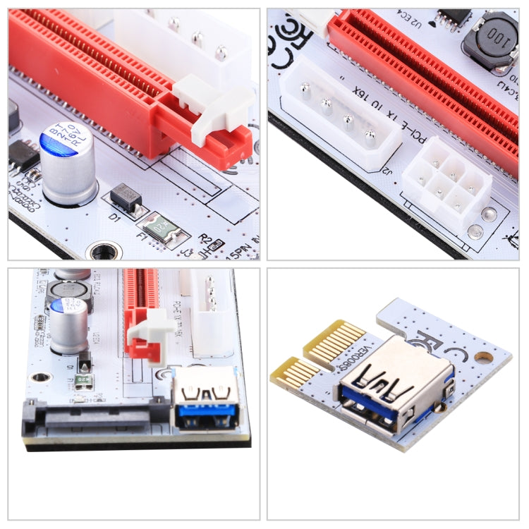 PCE164P-N06 VER008S USB 3.0 PCI-E Express 1x zu 16x PCI-E Extender Riser Kartenadapter 15-Pin SATA Strom 6-Pin + 4-Pin Stromanschluss mit 60cm USB-Kabel, VER008S Rot