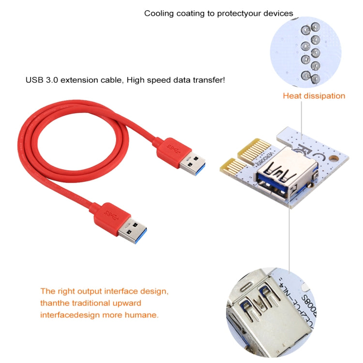 PCE164P-N06 VER008S USB 3.0 PCI-E Express 1x zu 16x PCI-E Extender Riser Kartenadapter 15-Pin SATA Strom 6-Pin + 4-Pin Stromanschluss mit 60cm USB-Kabel, VER008S Rot