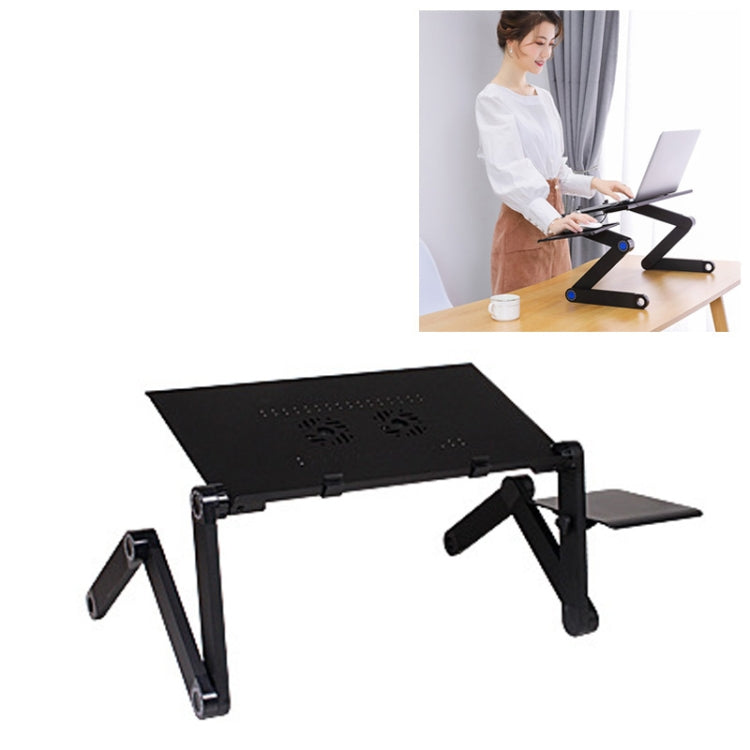 Tragbarer, 360 Grad verstellbarer, klappbarer Schreibtischständer aus Aluminiumlegierung mit doppelten CPU-Lüftern & Mauspad für Laptop / Notebook, Schreibtischgröße: 420 mm x 260 mm, 420 x 260 mm