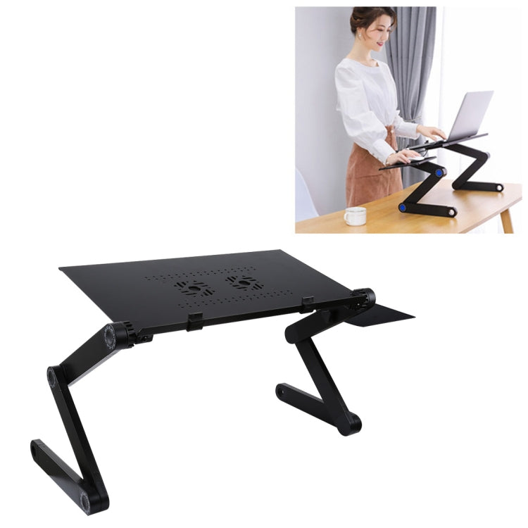 Tragbarer, 360 Grad verstellbarer, klappbarer Schreibtischständer aus Aluminiumlegierung mit doppelten CPU-Lüftern & Mauspad für Laptop / Notebook, Schreibtischgröße: 480 mm x 260 mm, 480 x 260 mm