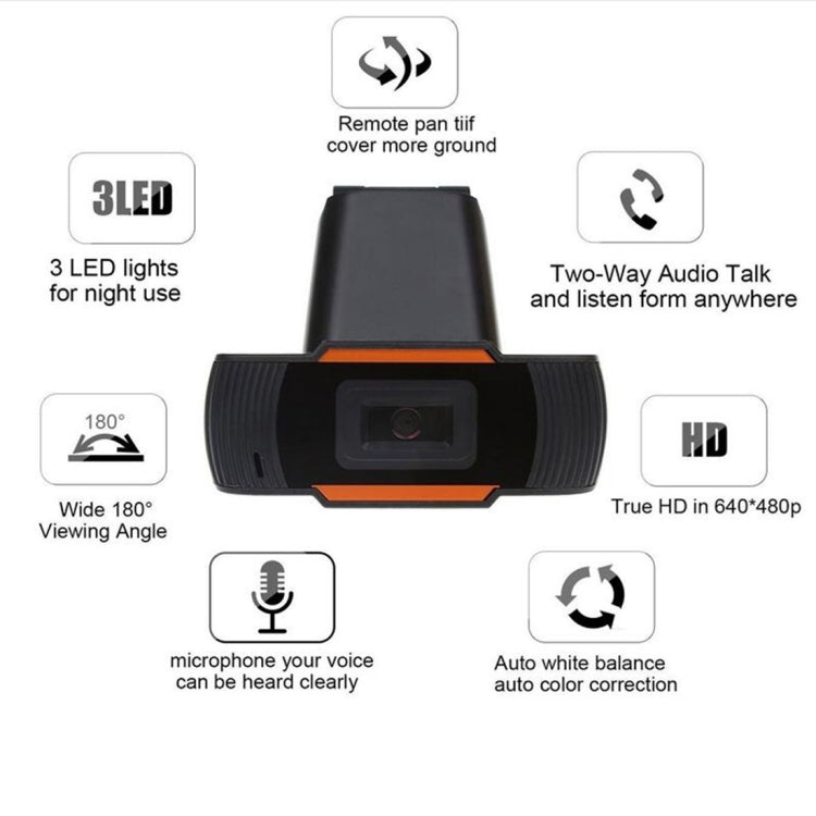 A870 480P Pixel HD 360 Grad Webcam USB 2.0 PC Kamera mit Mikrofon für Skype Computer PC Laptop, Kabellänge: 1,4 m, A870 (Orange), A870 (Schwarz)