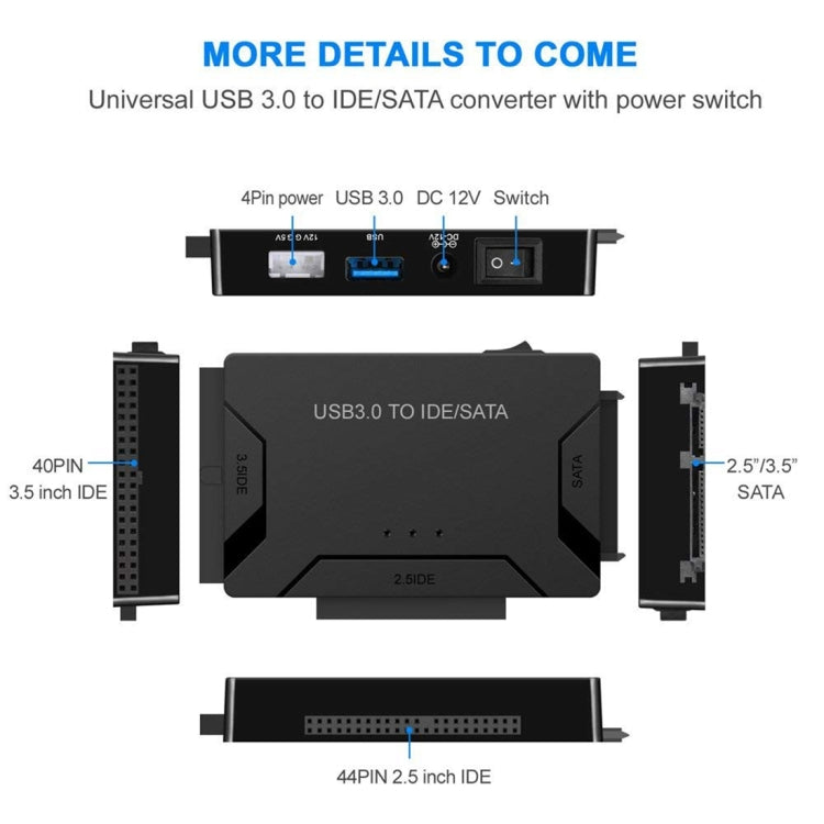 USB 3.0 zu SATA / IDE Festplattenlaufwerk Konverter Adapterkabel für 2,5 Zoll / 3,5 Zoll SATA IDE HDD, Kabellänge: 1m, US160
