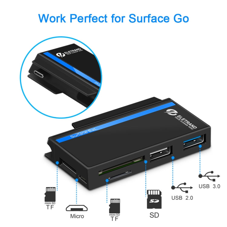 ROCKETEK RT-SGO727 USB 3.0 + USB 2.0 + Micro USB Schnittstellen-Hub für Microsoft Surface Go, mit 2 TF-Karten- & SD-Karten-Slots, RT-SGO727